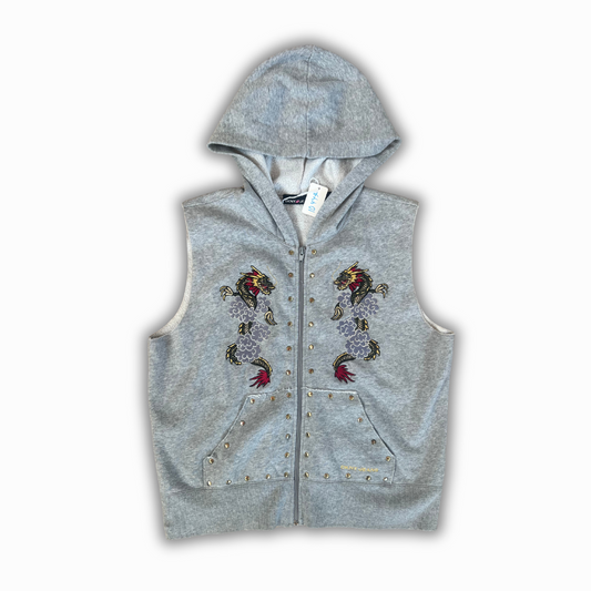Unbranded Hoodie Sleeveless Embroidered Gray